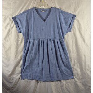 Briggs Women's Blue Linen Blend Boxy Pleated Summer Mini Dress Plus Size XXL